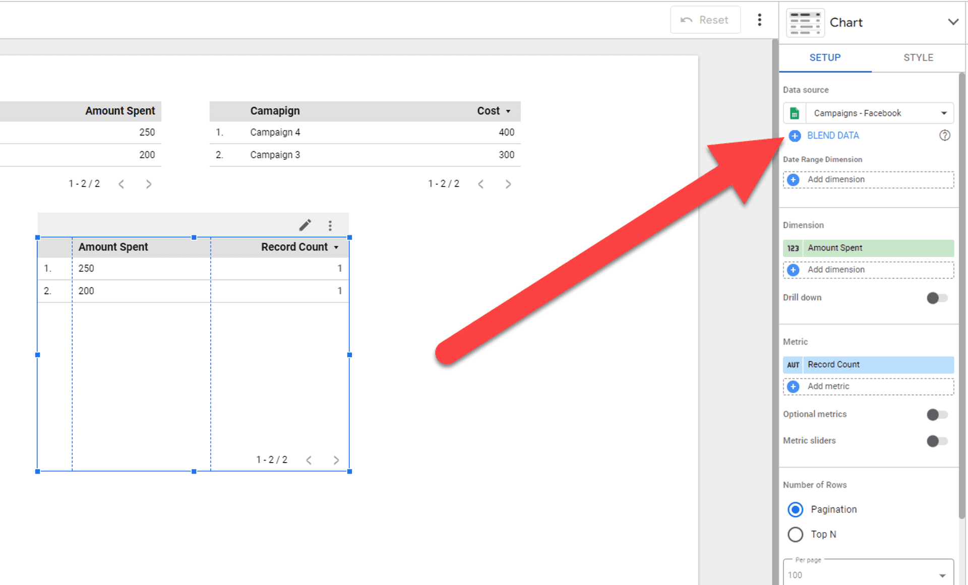 Looker Studio append data blend data